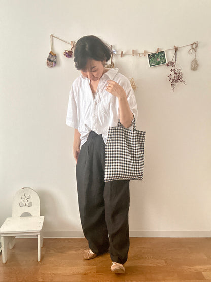 【パンツ】楽なのに上品なリネンツータックパンツ【スミクロblack】/日本