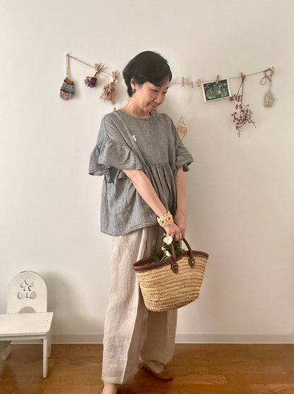 【パンツ】楽なのに上品なリネンツータックパンツ【生成りNatural】/日本