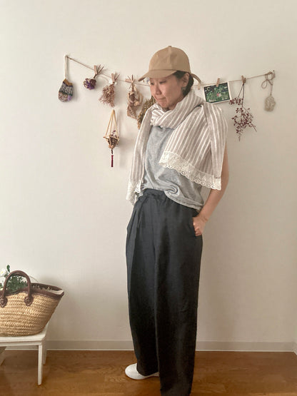 【パンツ】楽なのに上品なリネンツータックパンツ【インディゴNavy】/日本