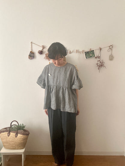 【パンツ】楽なのに上品なリネンツータックパンツ【インディゴNavy】/日本