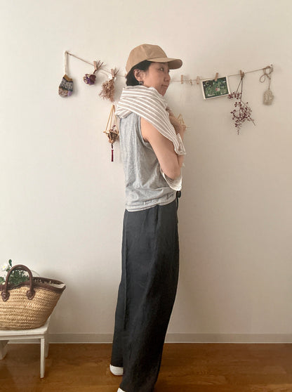 【パンツ】楽なのに上品なリネンツータックパンツ【インディゴNavy】/日本