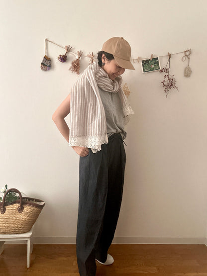 【パンツ】楽なのに上品なリネンツータックパンツ【インディゴNavy】/日本