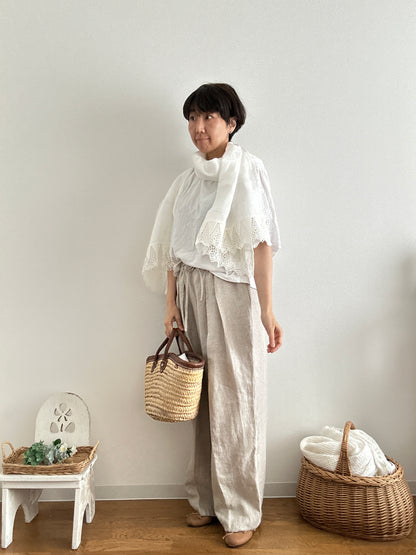 【パンツ】楽なのに上品なリネンツータックパンツ【生成りNatural】/日本