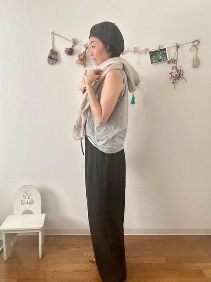 【パンツ】楽なのに上品なリネンツータックパンツ【スミクロblack】/日本