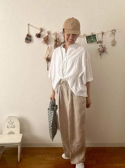 【パンツ】楽なのに上品なリネンツータックパンツ【生成りNatural】/日本