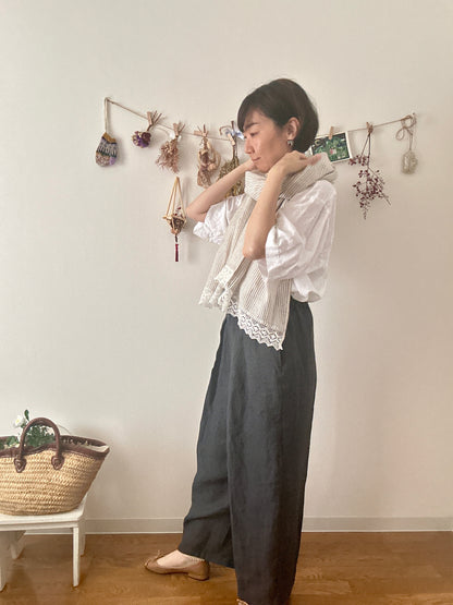 【パンツ】楽なのに上品なリネンツータックパンツ【インディゴNavy】/日本