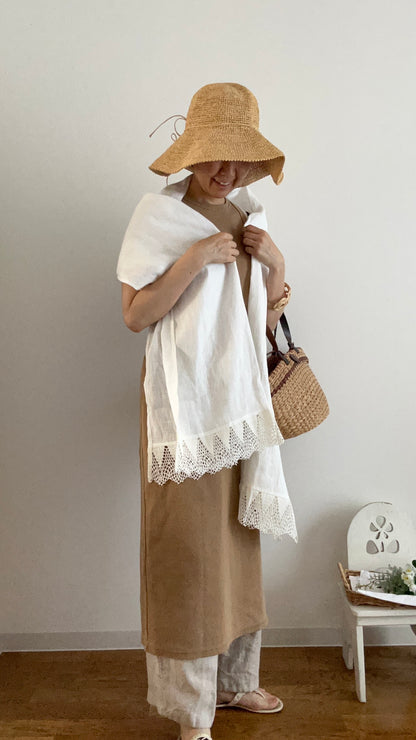 【リネンショール】手編みレースのリネンショール（ピュアホワイト）／ラトビア
