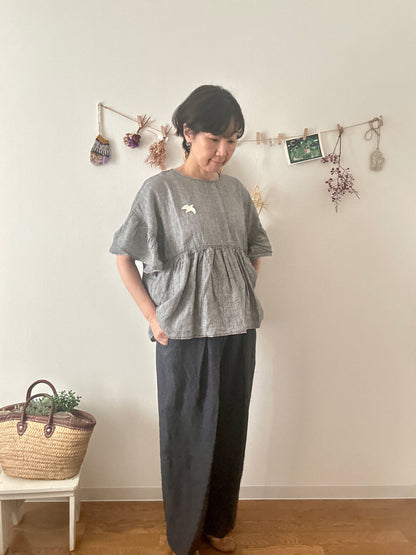 【パンツ】楽なのに上品なリネンツータックパンツ【インディゴNavy】/日本