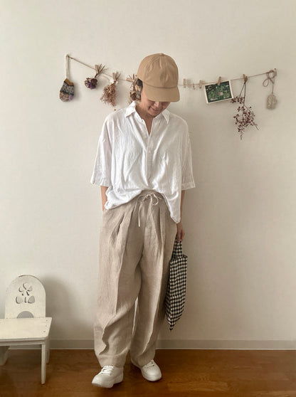 【パンツ】楽なのに上品なリネンツータックパンツ【生成りNatural】/日本