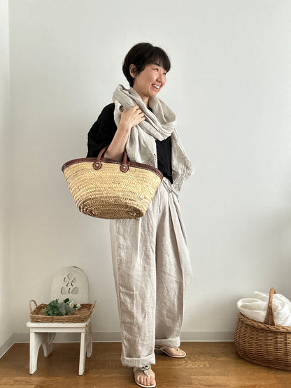【パンツ】楽なのに上品なリネンツータックパンツ【生成りNatural】/日本
