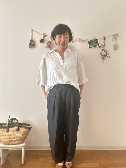 【パンツ】楽なのに上品なリネンツータックパンツ【インディゴNavy】/日本