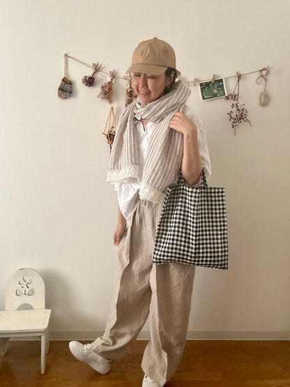 【パンツ】楽なのに上品なリネンツータックパンツ【生成りNatural】/日本