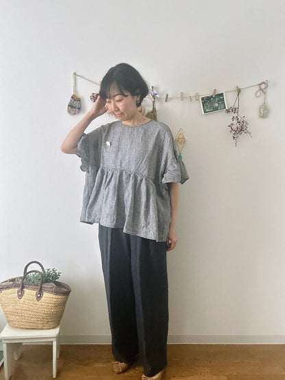 【パンツ】楽なのに上品なリネンツータックパンツ【インディゴNavy】/日本